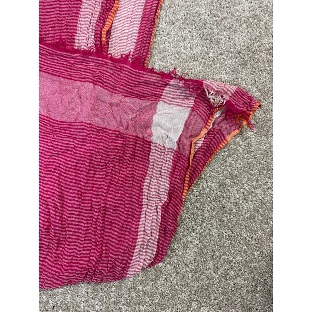 American Eagle Outfitters Pink White Striped Gauze Scarf Lightweight Frayed Hem - Picture 3 of 5